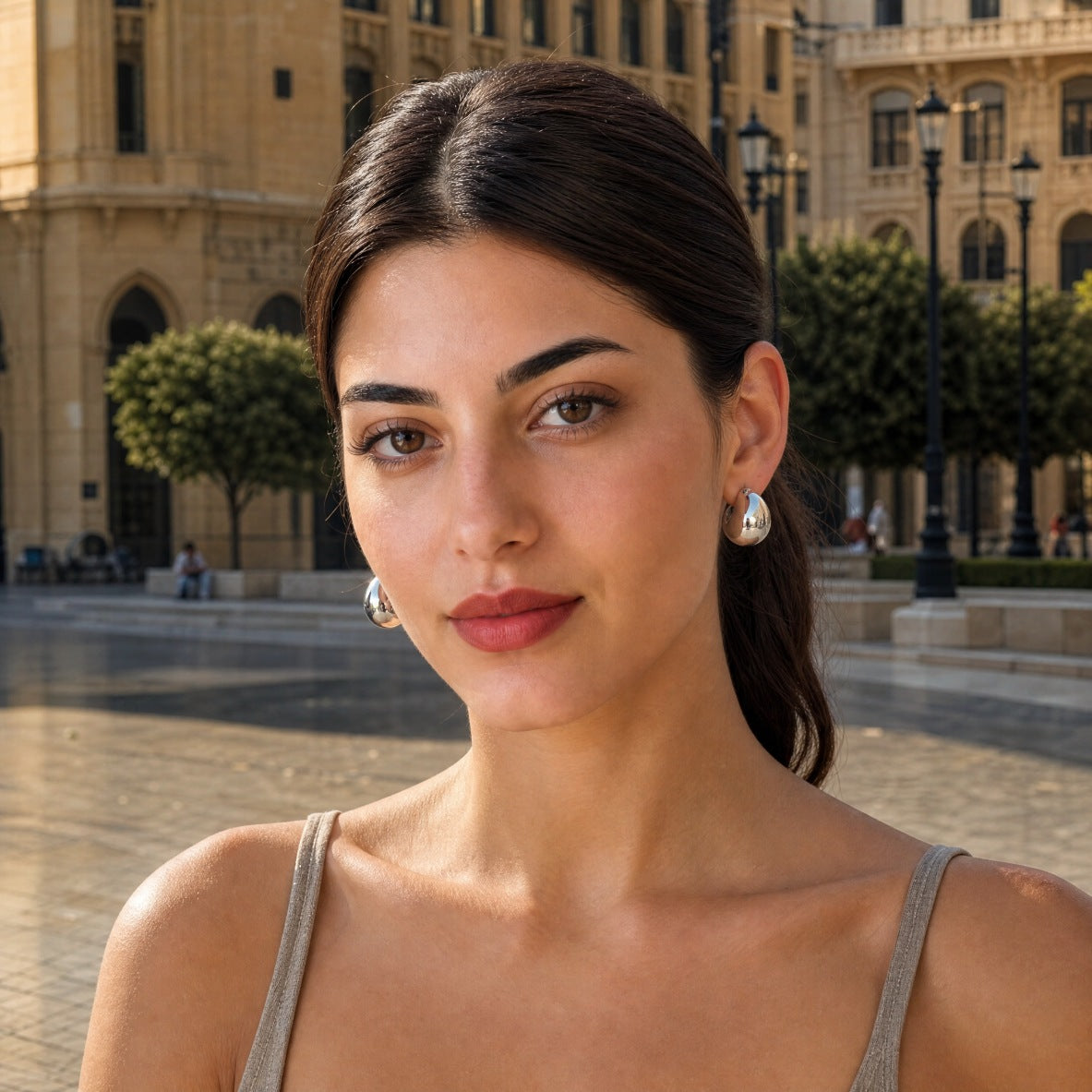 Domed Crescent Shape Hoop Earring
