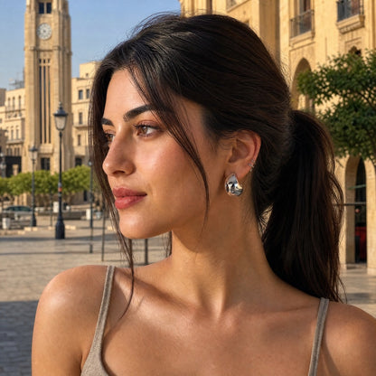 Domed Crescent Shape Hoop Earring