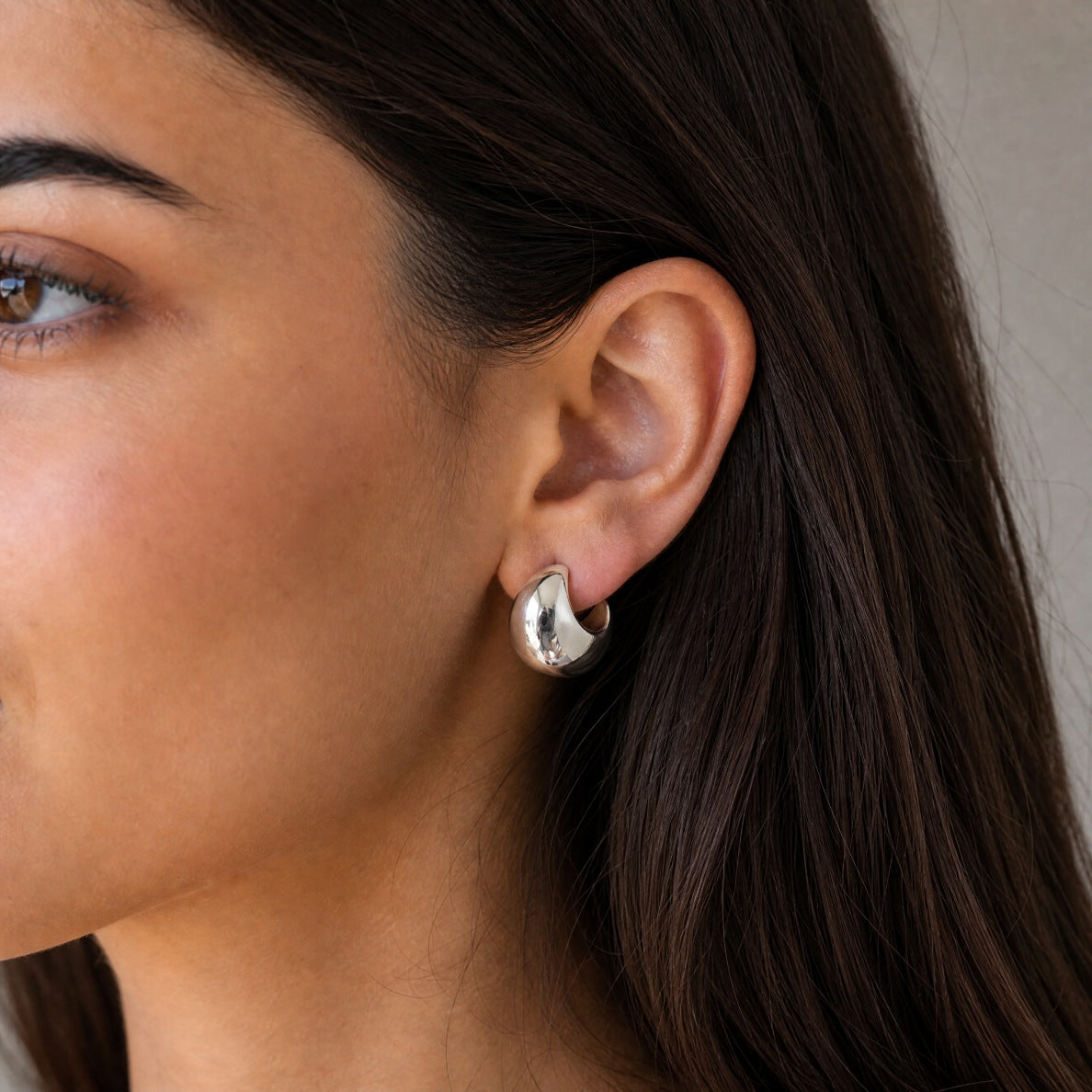 Domed Crescent Shape Hoop Earring