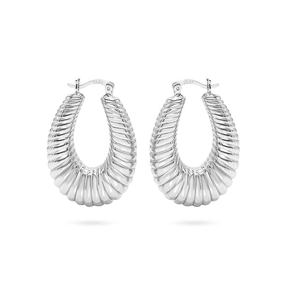 Ribbed Croissant Curve Hoop Earring