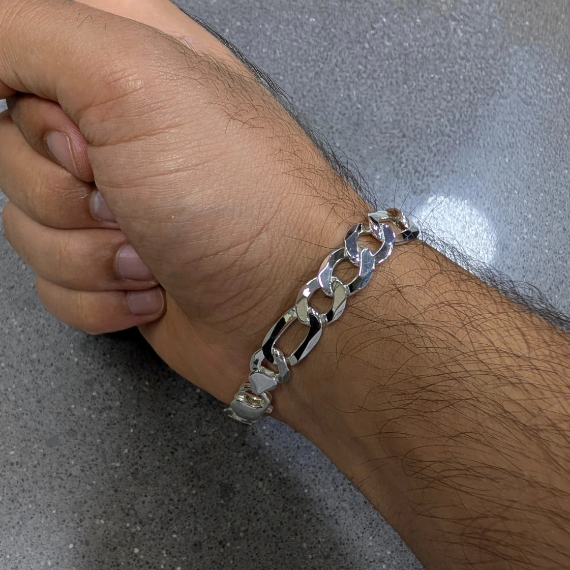 Figaro Chain with Linked ID Bracelet - 10 mm Plain Plaque
