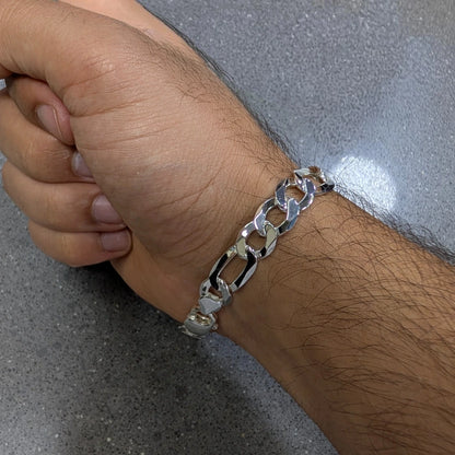 Figaro Chain with Linked ID Bracelet - 10 mm Plain Plaque