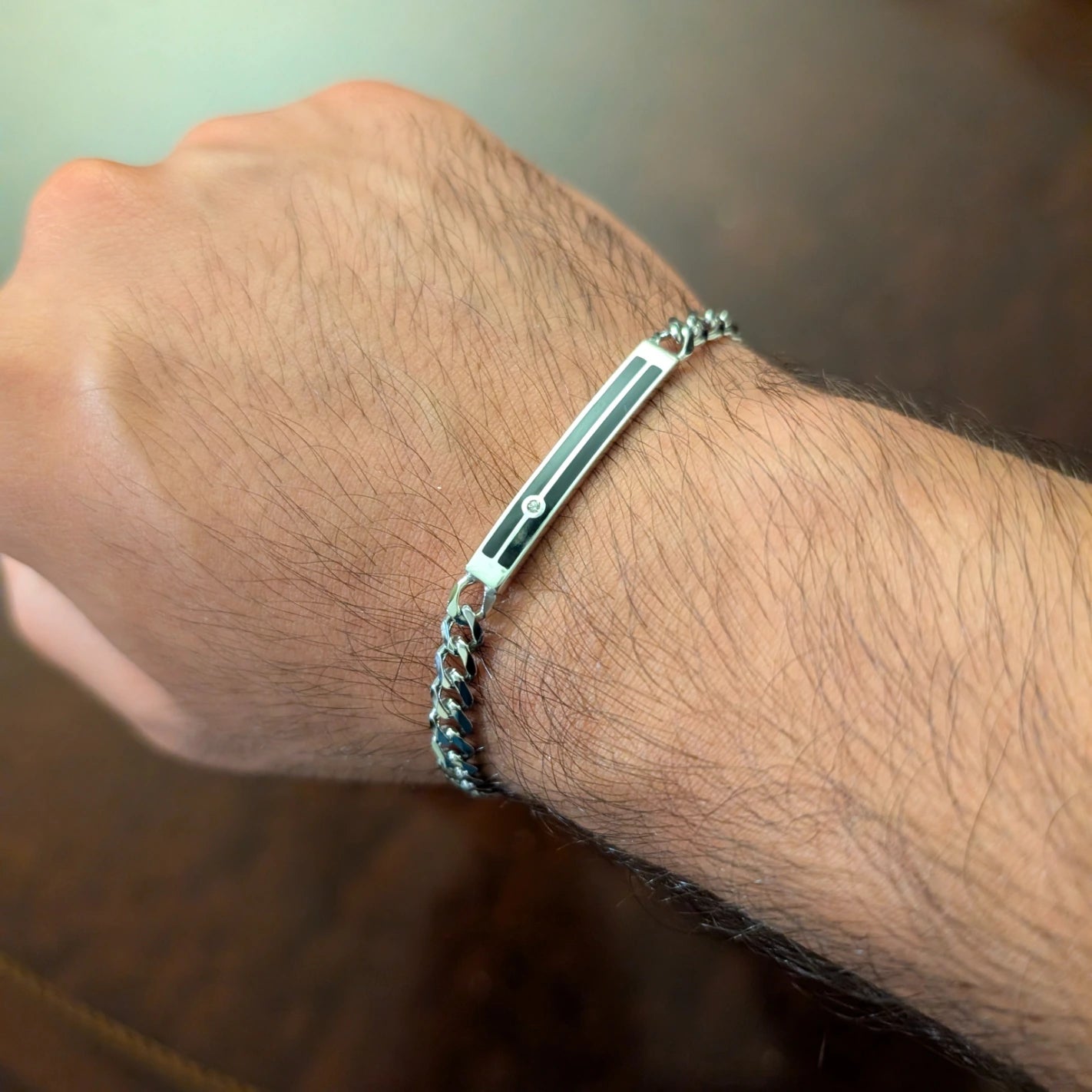 Smalto ID Bracelet - Central Strip with Zircon Stone
