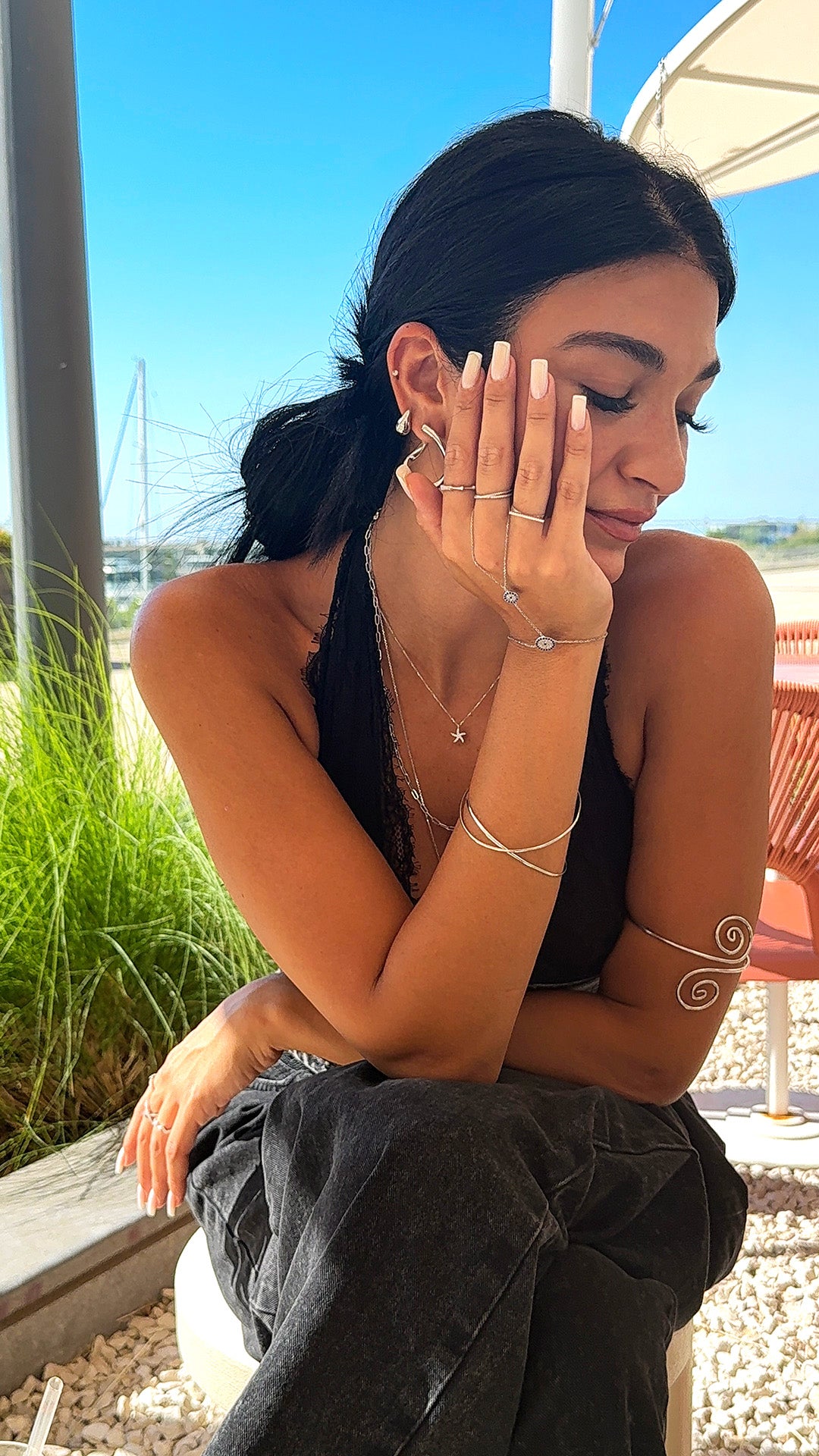 Double Blue-eye Charm Hand Bracelet