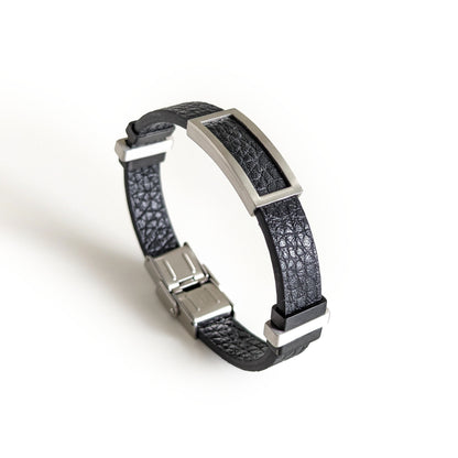 S.S Black Leather Bracelet