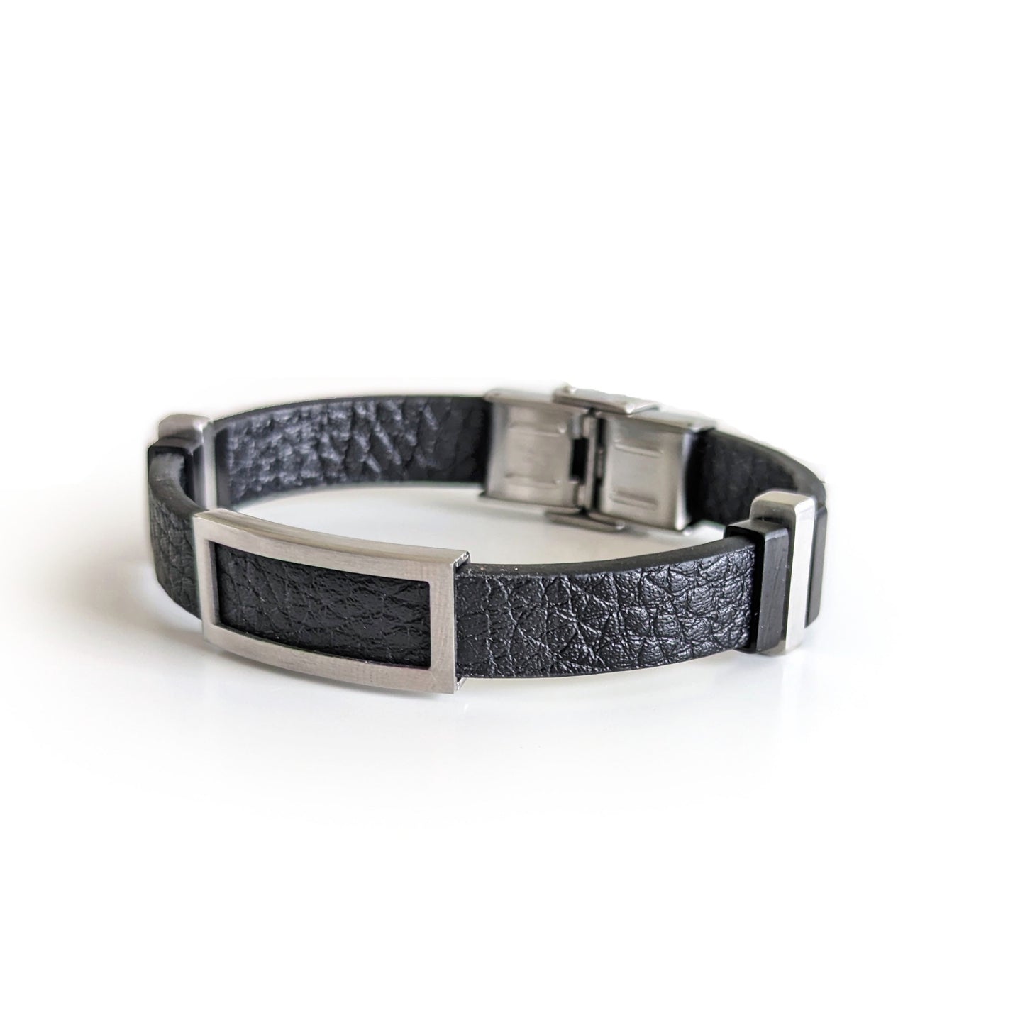 S.S Black Leather Bracelet