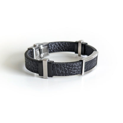 S.S Black Leather Bracelet