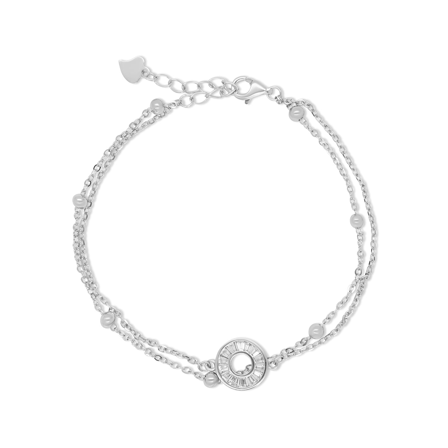 Dual Chain Pearl & Zircon Halo Bracelet