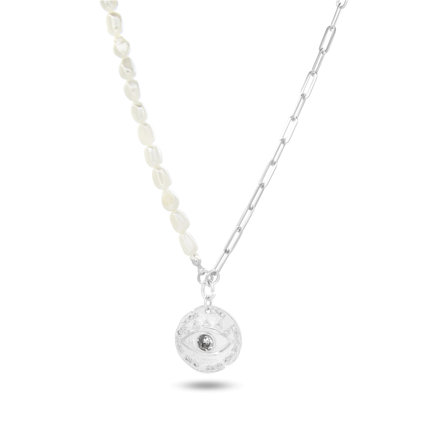 Pearl and Chain Necklace with Eye Medallion