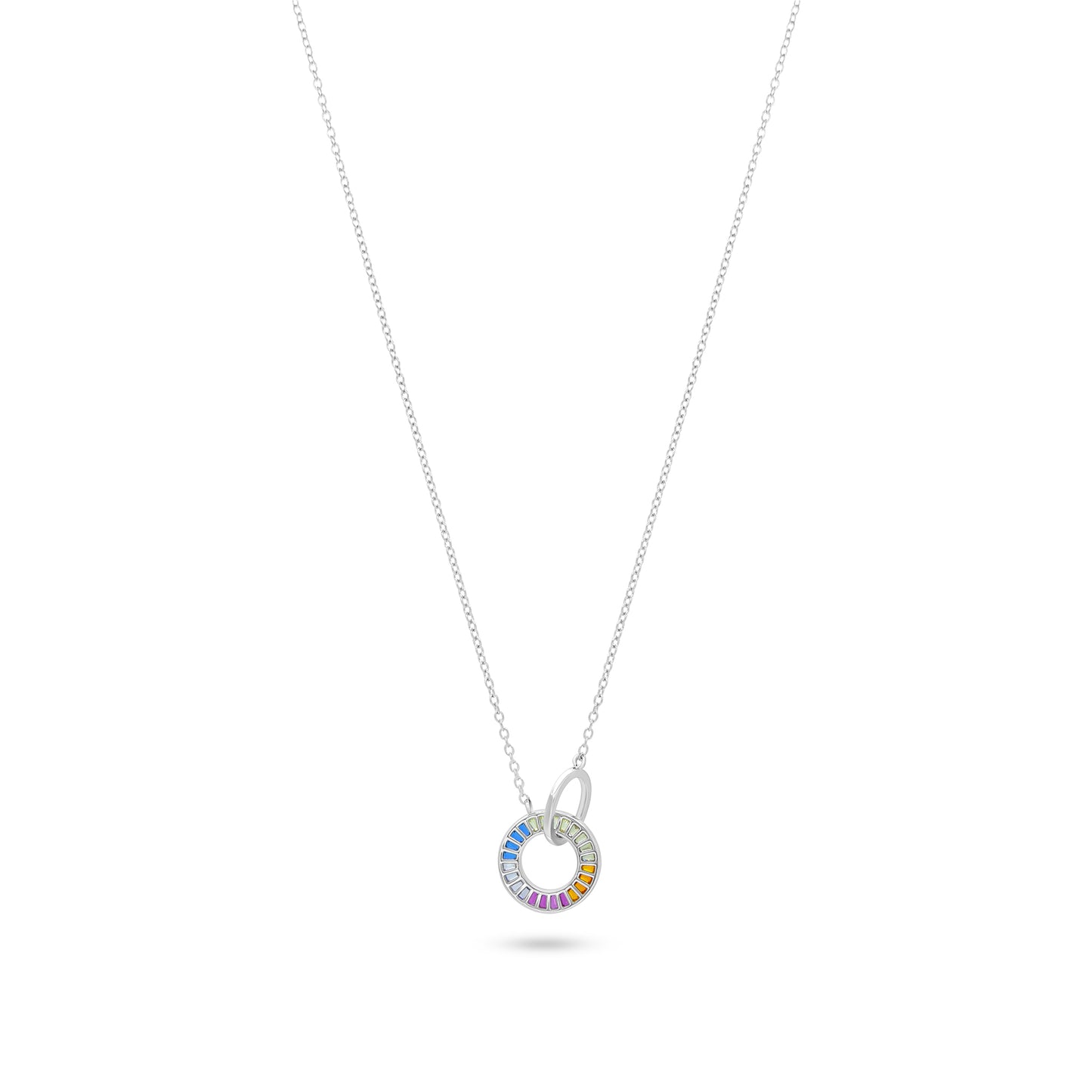 Rainbow Zircon Circle Pendant Necklace