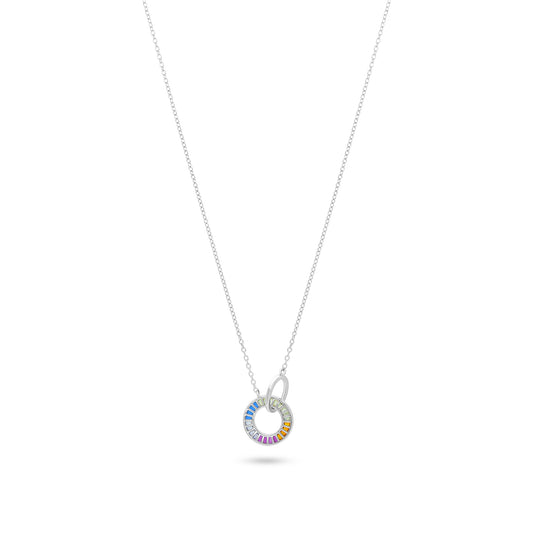 Rainbow Zircon Circle Pendant Necklace