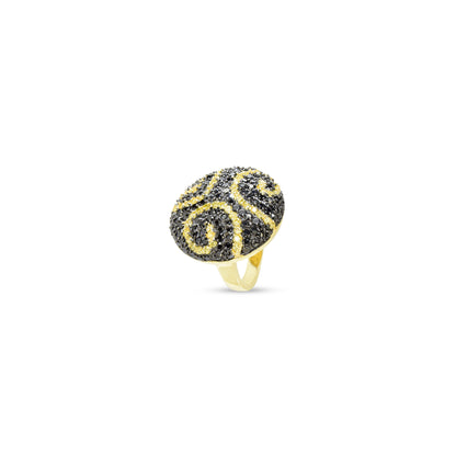 Gold-Plated Sterling Silver Black Pave Swirl Ring