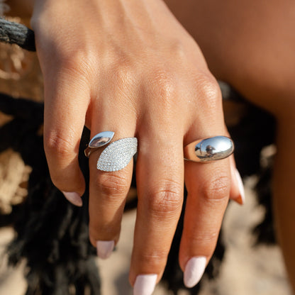 Leaf-Inspired Pavé Ring