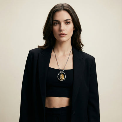 Long Cord Necklace with Rotating Emblem