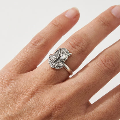 Pharaoh Profile Bust Oxidized Ring
