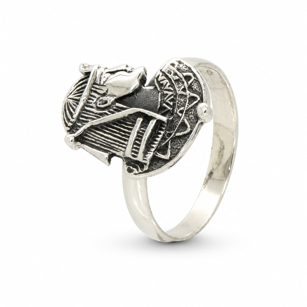 Pharaoh Profile Bust Oxidized Ring