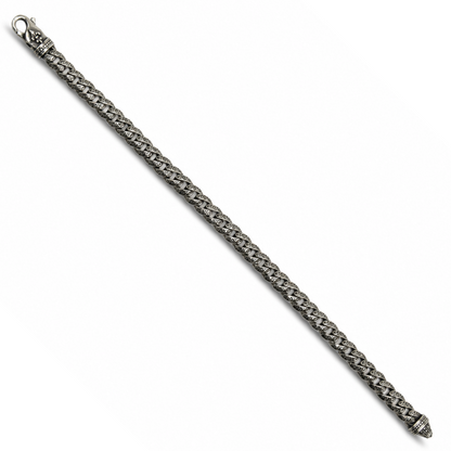 Engraved Curb Chain Men's Oxidized Bracelet