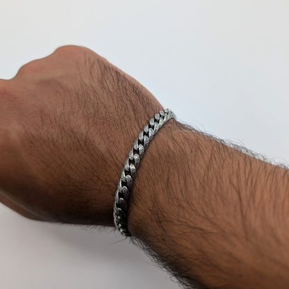 Engraved Curb Chain Men's Oxidized Bracelet