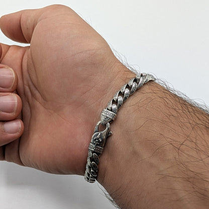 Engraved Curb Chain Men's Oxidized Bracelet
