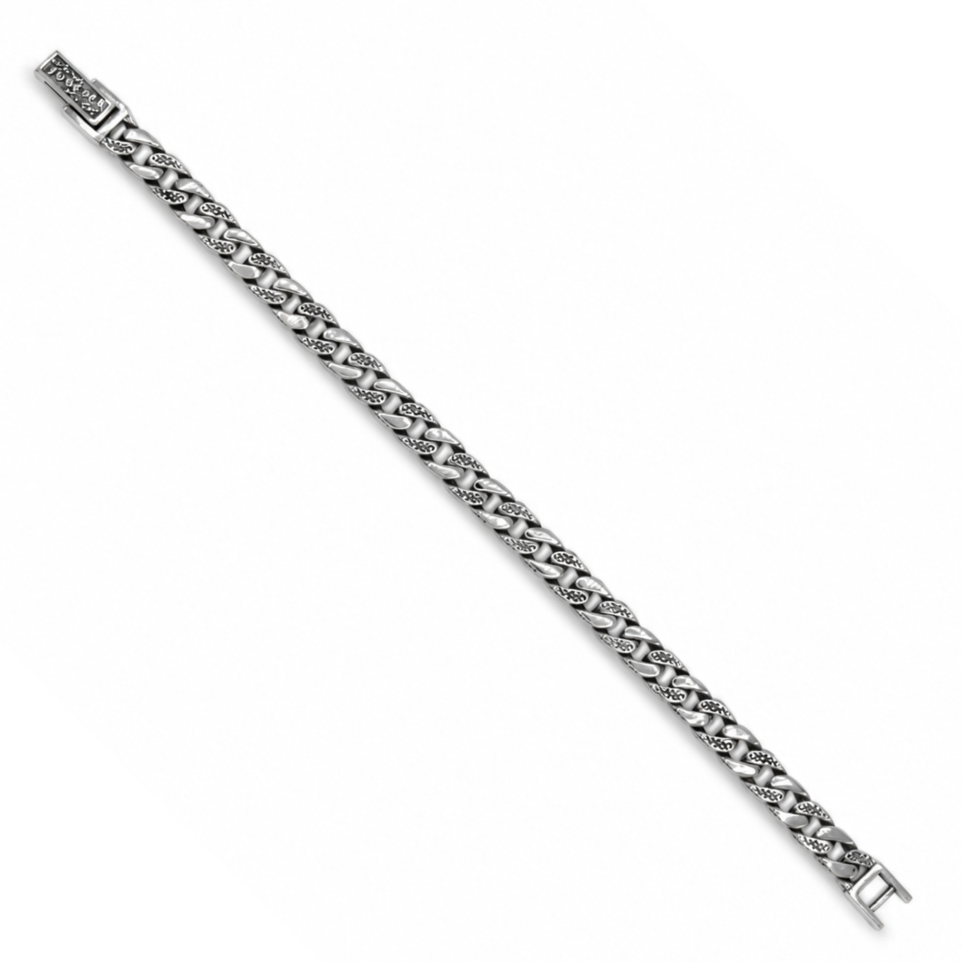 Flat Curb Link Men's Oxidized Bracelet