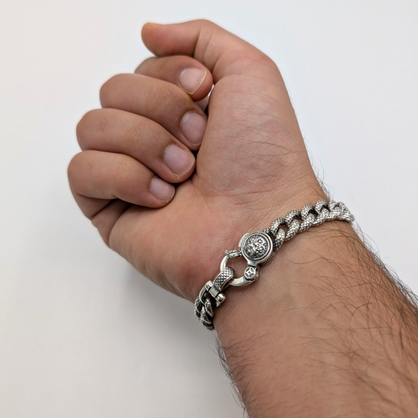 Textured Curb Chain Men's Oxidized Bracelet