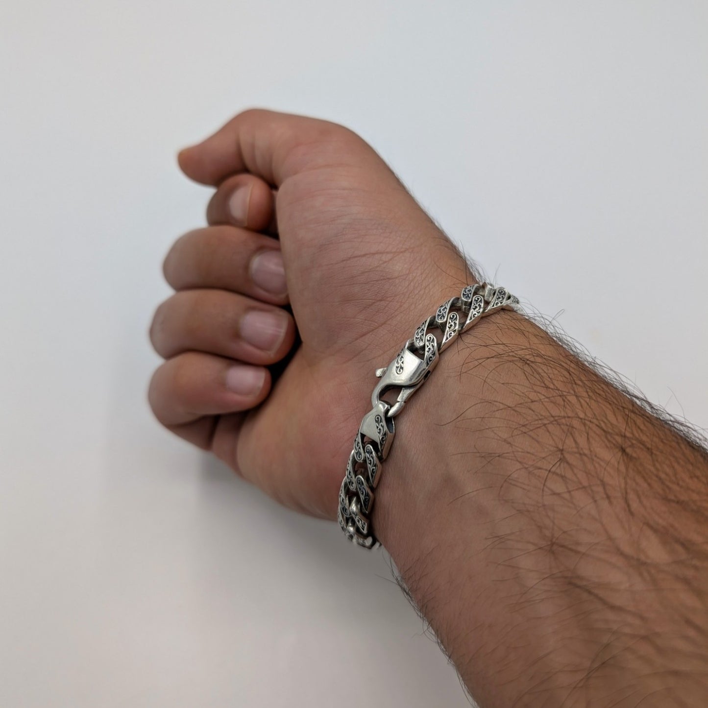 Flat Curb Link Men's Oxidized Bracelet