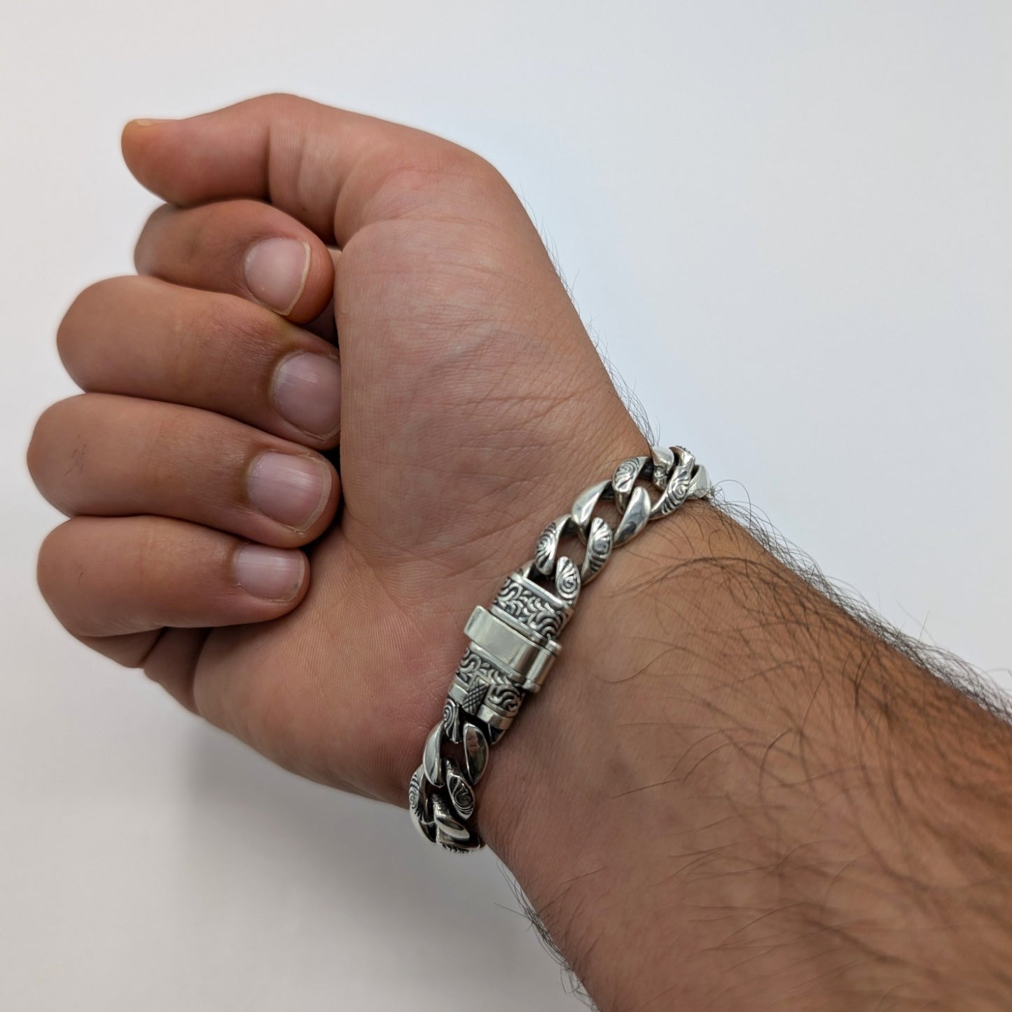 Engraved Curb Oxidized Bracelet