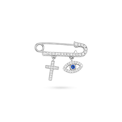 Baby Pin w Dangling Cross & Evile Eye