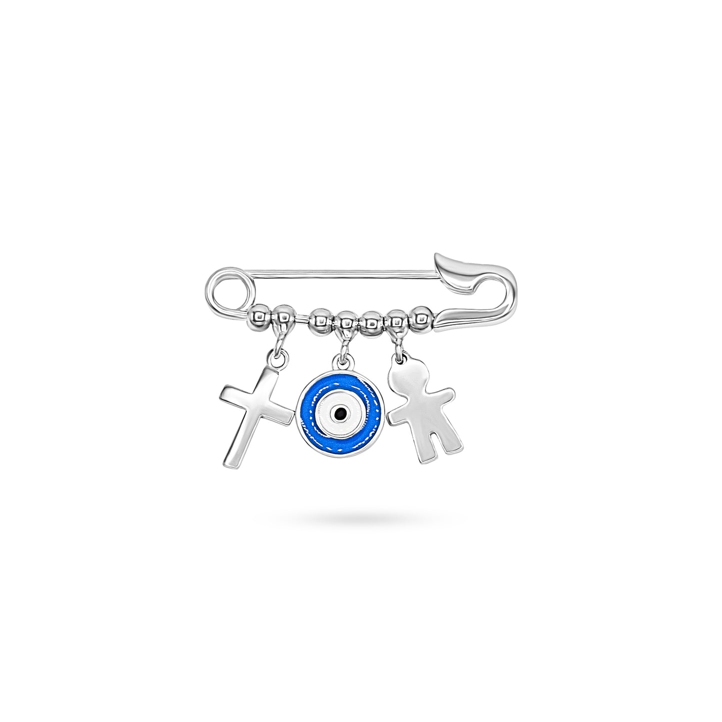 Baby Boy Pin w Cross, Evile Eye
