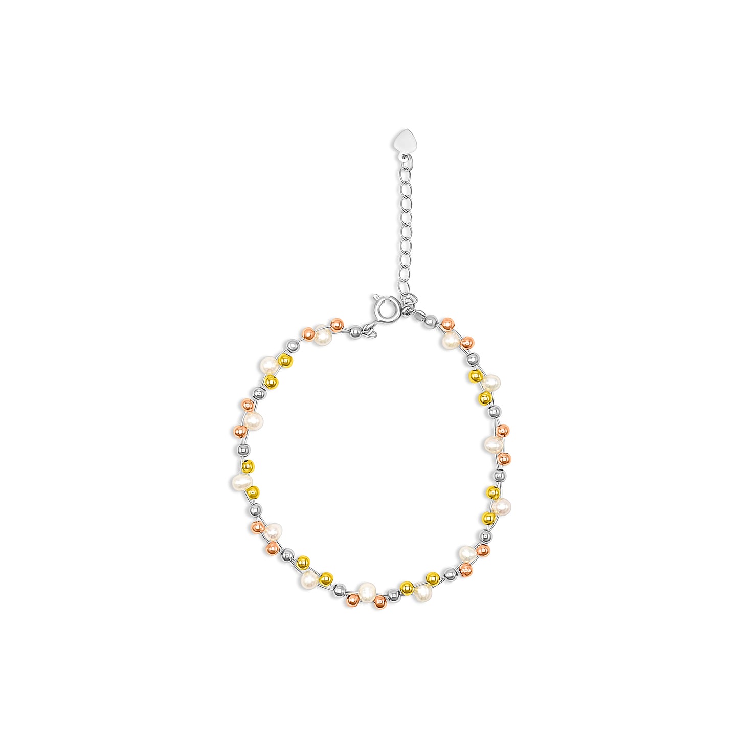Tricolor Beads and Pearl Bracelet