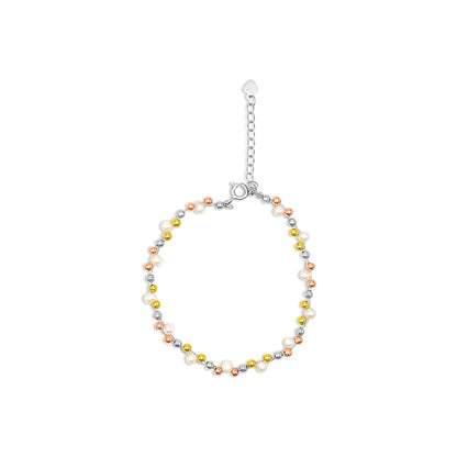 Tricolor Beads and Pearl Bracelet