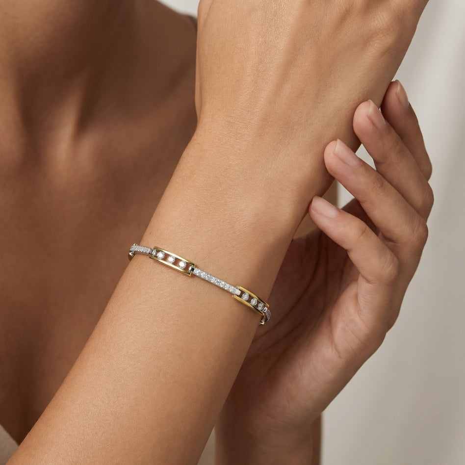 Gold Fusion Alternating Linear Pavé Link Bracelet