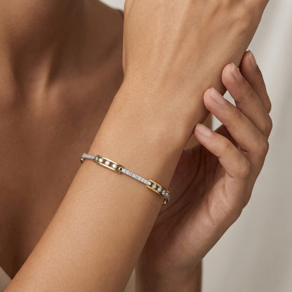 Gold Fusion Alternating Linear Pavé Link Bracelet