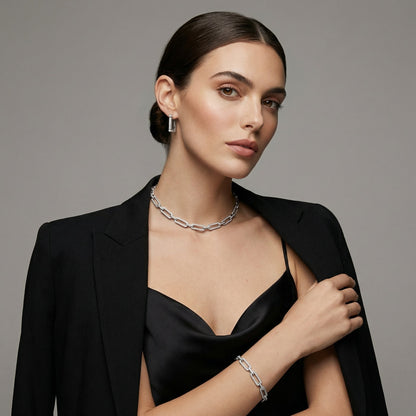 Sparkling Pavé Link Necklace and Bracelet Set