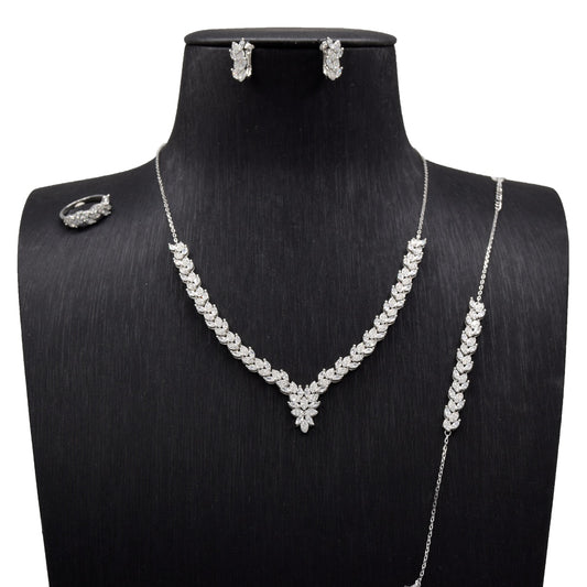Elegant Leaf Design Sterling Silver Jewelry Set