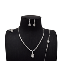 Sterling Silver Bridal Set Halo Pavé Rectangle Drop & Blossom Chain image