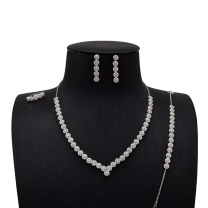 Sterling Silver Round Blossom Bridal Set V‑Shape Flower Chain