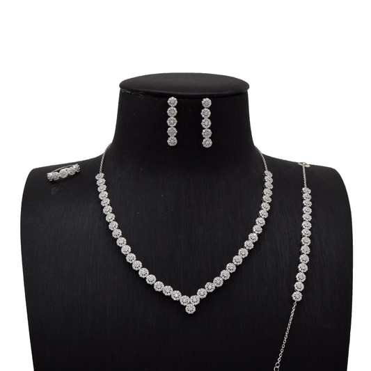 Sterling Silver Round Blossom Bridal Set V‑Shape Flower Chain