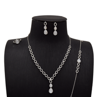 Sterling Silver Interlocking Oval Bridal Set Double Teardrop Elegance image