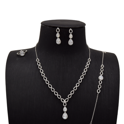Sterling Silver Interlocking Oval Bridal Set Double Teardrop Elegance