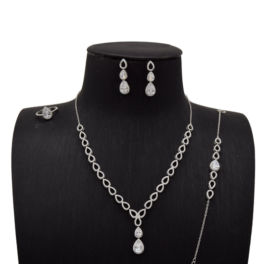 Sterling Silver Interlocking Oval Bridal Set Double Teardrop Elegance