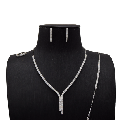 Sterling Silver Y‑Bar Bridal Set Flat Zircon Lines