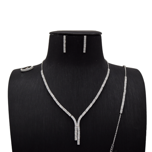 Sterling Silver Y‑Bar Bridal Set Flat Zircon Lines