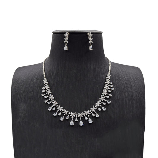 Elegant Cascade Zircon Necklace and Earring Set
