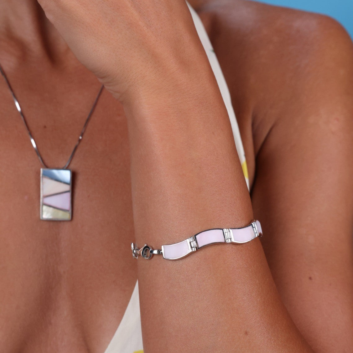 Rectangular Pastel Mother of Pearl Framed Pendant