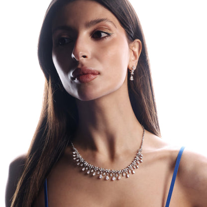 Elegant Cascade Zircon Necklace and Earring Set