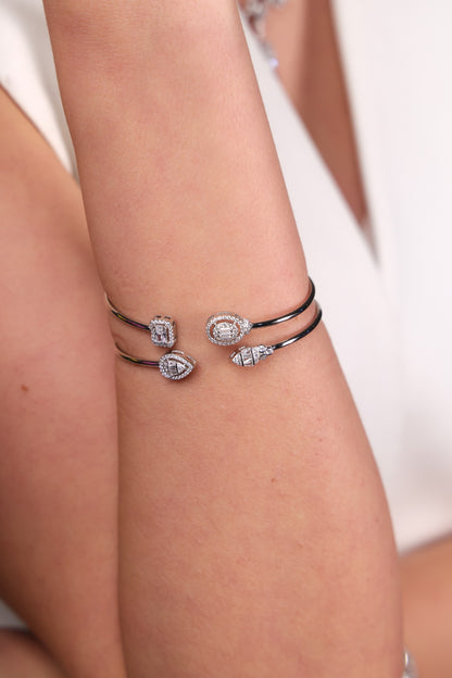 Vertical Emerald Cut & Round Halo Dual Form Bangle