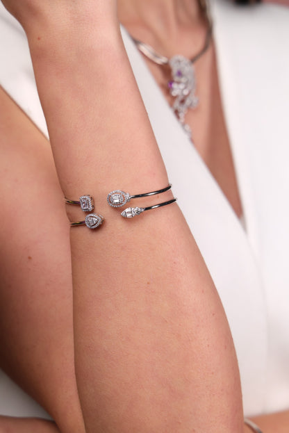 Vertical Emerald Cut & Round Halo Dual Form Bangle