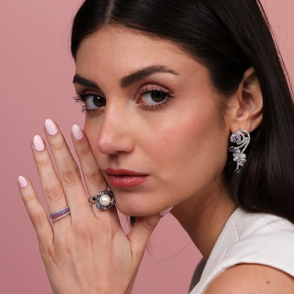 Amethyst Calla Pearl Pavé Ring