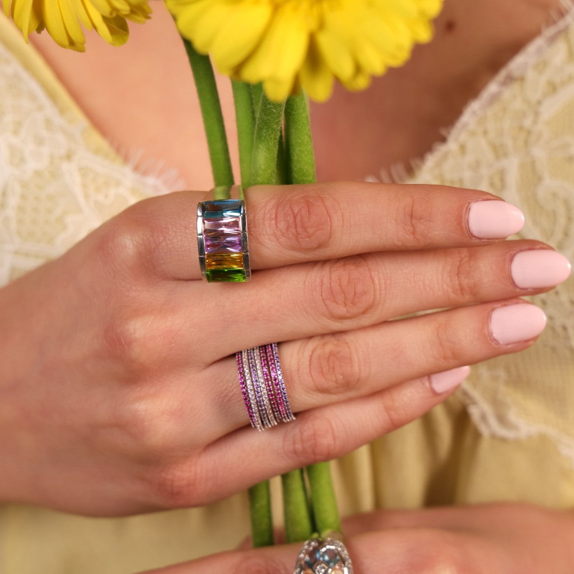 Rainbow Baguette Ring